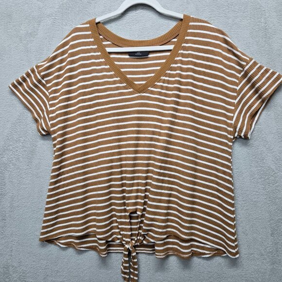 Lane Bryant 18/20 Striped Top Waffle Knit Neutral Boho Nature Stretchy Fall - Picture 1 of 9